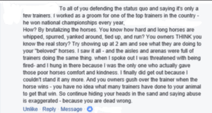 comments of people who have witnessed reining horse abuse